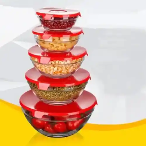 5 Pcs Glass Bowls Set With Lids Microwave Refrigerator Dinnerware Set (4)