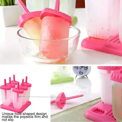 6pcs Ice Lolly Cream Molds with Tray Rectangle Shaped Ice Cream Pops Molds (6)