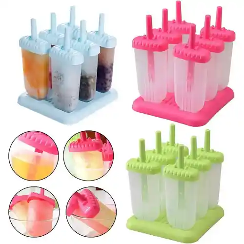 6pcs Ice Lolly Cream Molds with Tray Rectangle Shaped Ice Cream Pops Molds (7)