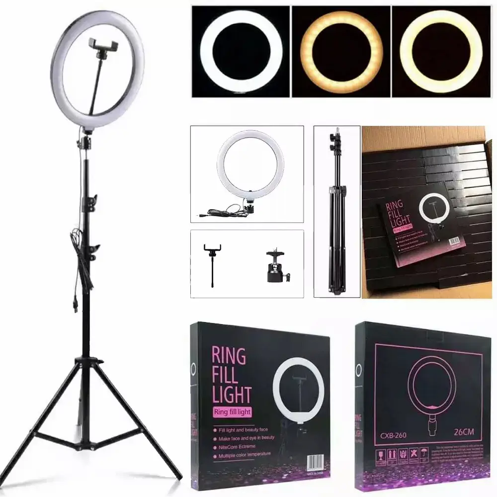 7 Feet Tripod Stand With 3 Colours Ring Fill Light LED Soft Ring Light For Tiktok Live Streaming