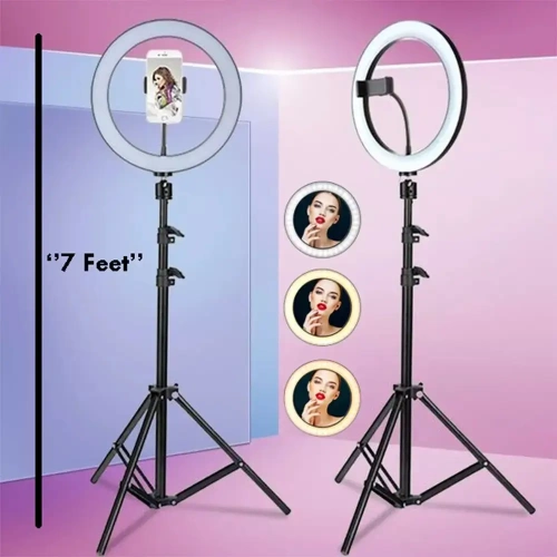 7 Feet Tripod Stand With 3 Colours Ring Fill Light LED Soft Ring Light For Tiktok Live Streaming (18)
