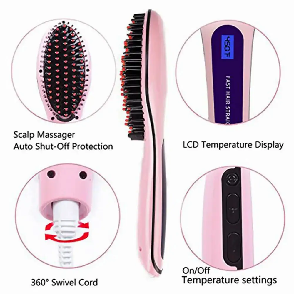 HQT-906 Fast Hair Straightener Brush Comb with Temperature Control & LED Display