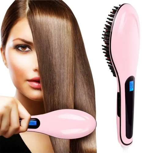 HQT-906 Fast Hair Straightener Brush Comb with Temperature Control & LED Display