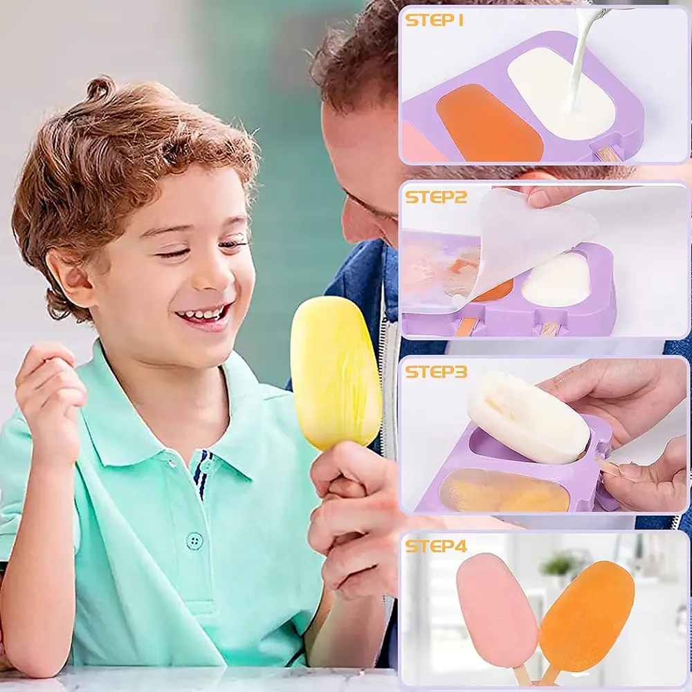 Ice Cream Mold With Lid Silicone Popsicle Molds Ice Pop Maker Mould (1)