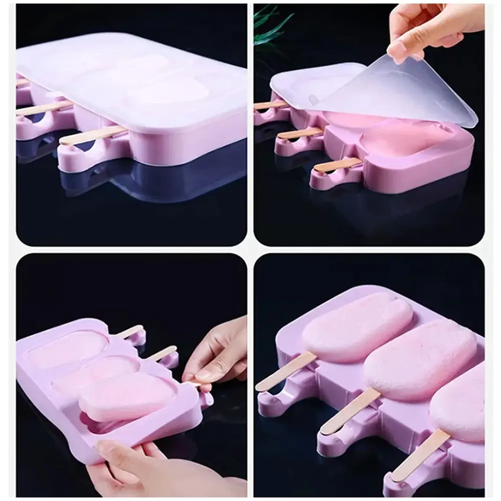 Ice Cream Mold With Lid Silicone Popsicle Molds Ice Pop Maker Mould (4)