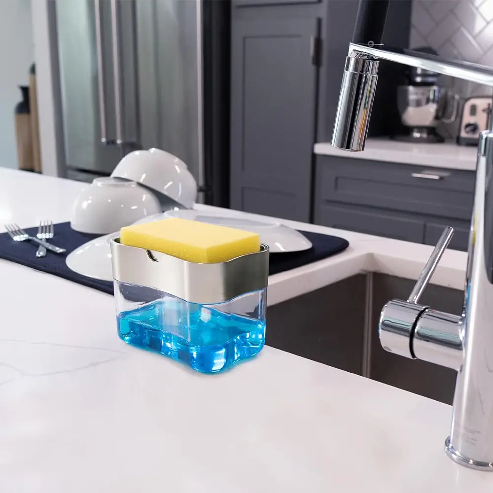 Liquid Dispenser Dish Soap Dispenser Pump With Sponge Holder (2)