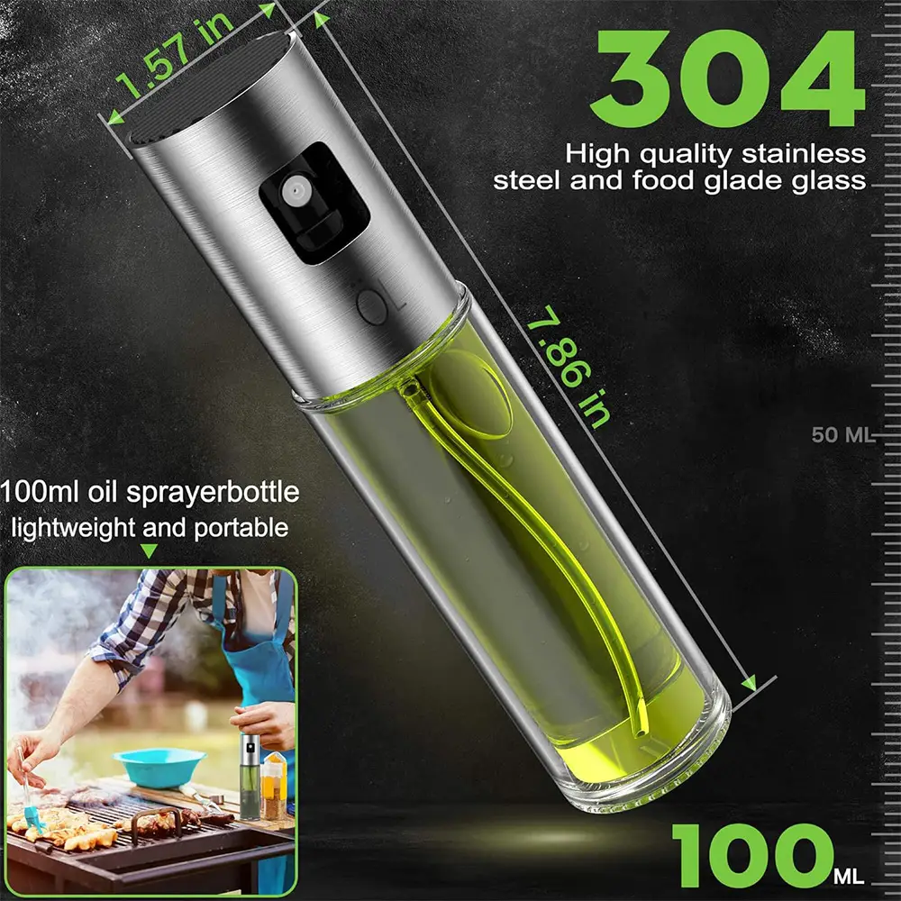Portable 100ml Stainless Steel Leak Proof Cup Olive Oil Sprayer Bottle Dispenser Oil Pot Pump (6)