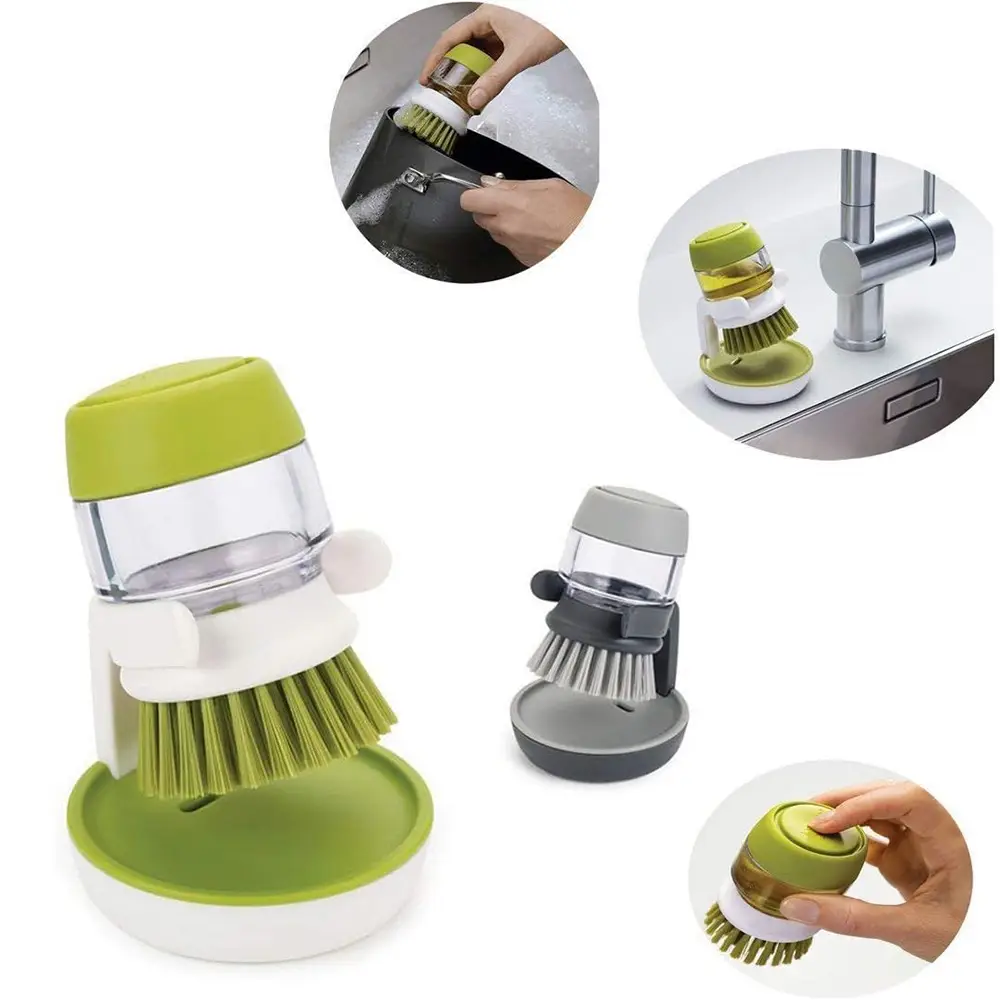 Soap Dispenser Brush Cleaning Scrub Brush With Stand (7)