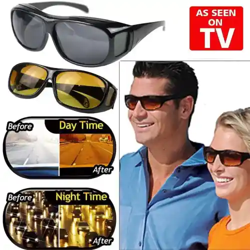 Unisex 2pcs HD Vision Wraparound Day & Night Driving Glasses HD Vision SunGlasses Set (1)