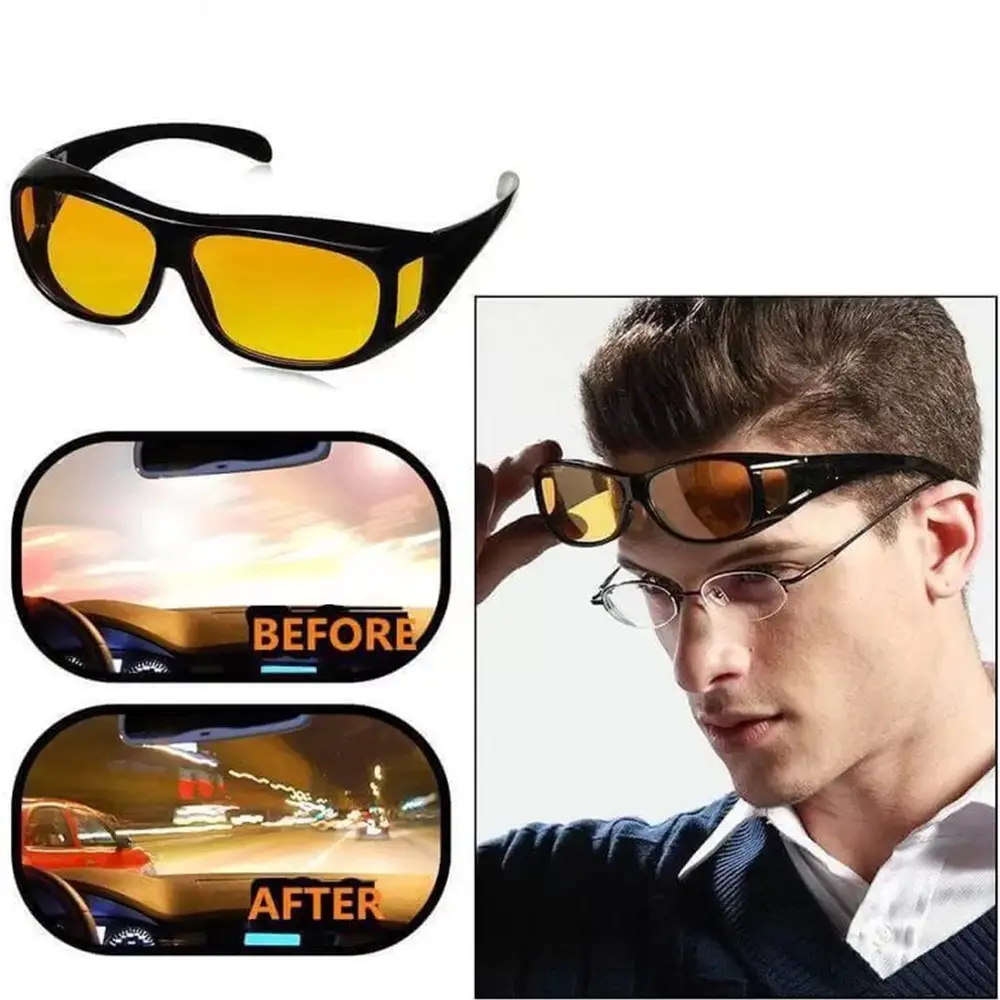 Unisex 2pcs HD Vision Wraparound Day & Night Driving Glasses HD Vision SunGlasses Set (4)
