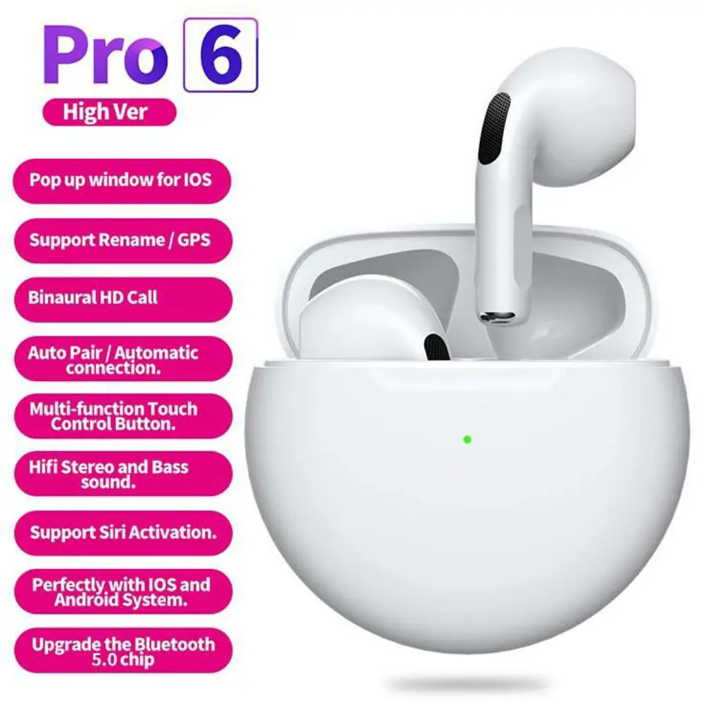 Air Pro 6 TWS Wireless Earphone V 5.0 Bluetooth Headphones Earbuds with Charging Box (7)