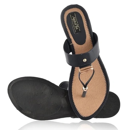 Black with Cream Color Ladies Slippers Women Handmade Sandals (1)