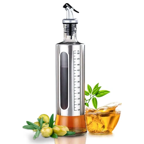 500ml Stainless Steel Glass Leak Proof Oil Bottle Vinegar Sauce Boat Olive Oil Bottle Oil Dispenser (1)