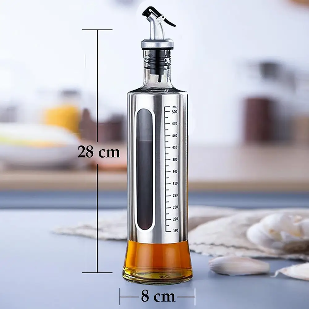 500ml Stainless Steel Glass Leak Proof Oil Bottle Vinegar Sauce Boat Olive Oil Bottle Oil Dispenser (5)