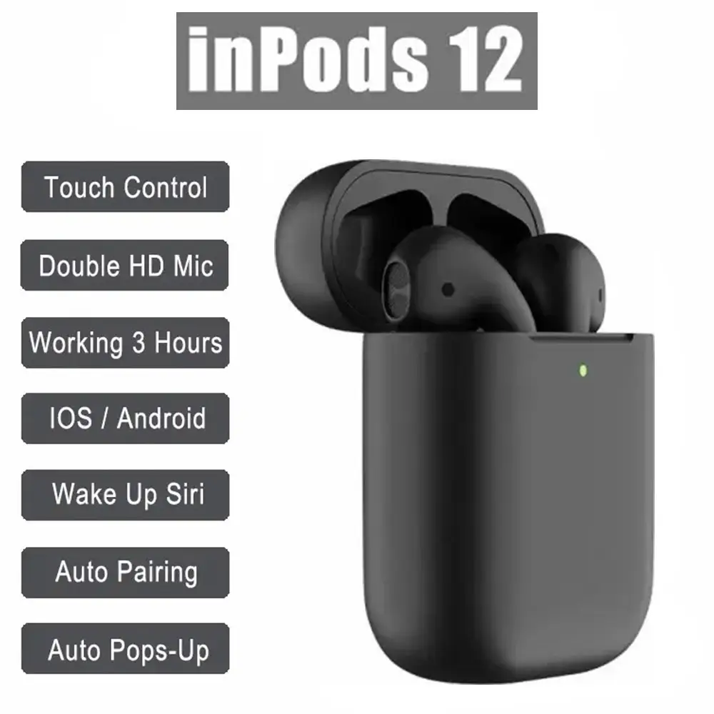 Inpods 12 Wireless Bluetooth Headset Bluetooth 5.0 with Touch Sensitive and High Quality Stereo