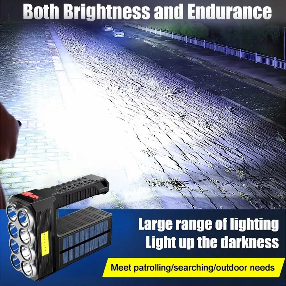 Rechargeable Solar 8 LED Flashlight with COB Sidelight 3 Modes High Lumens Lightweight W (12)