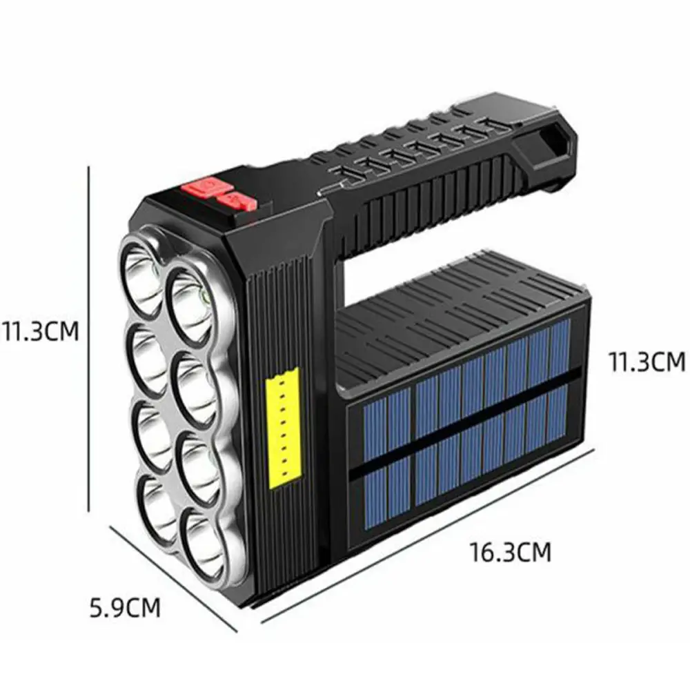Rechargeable Solar 8 LED Flashlight with COB Sidelight 3 Modes High Lumens Lightweight W (17)