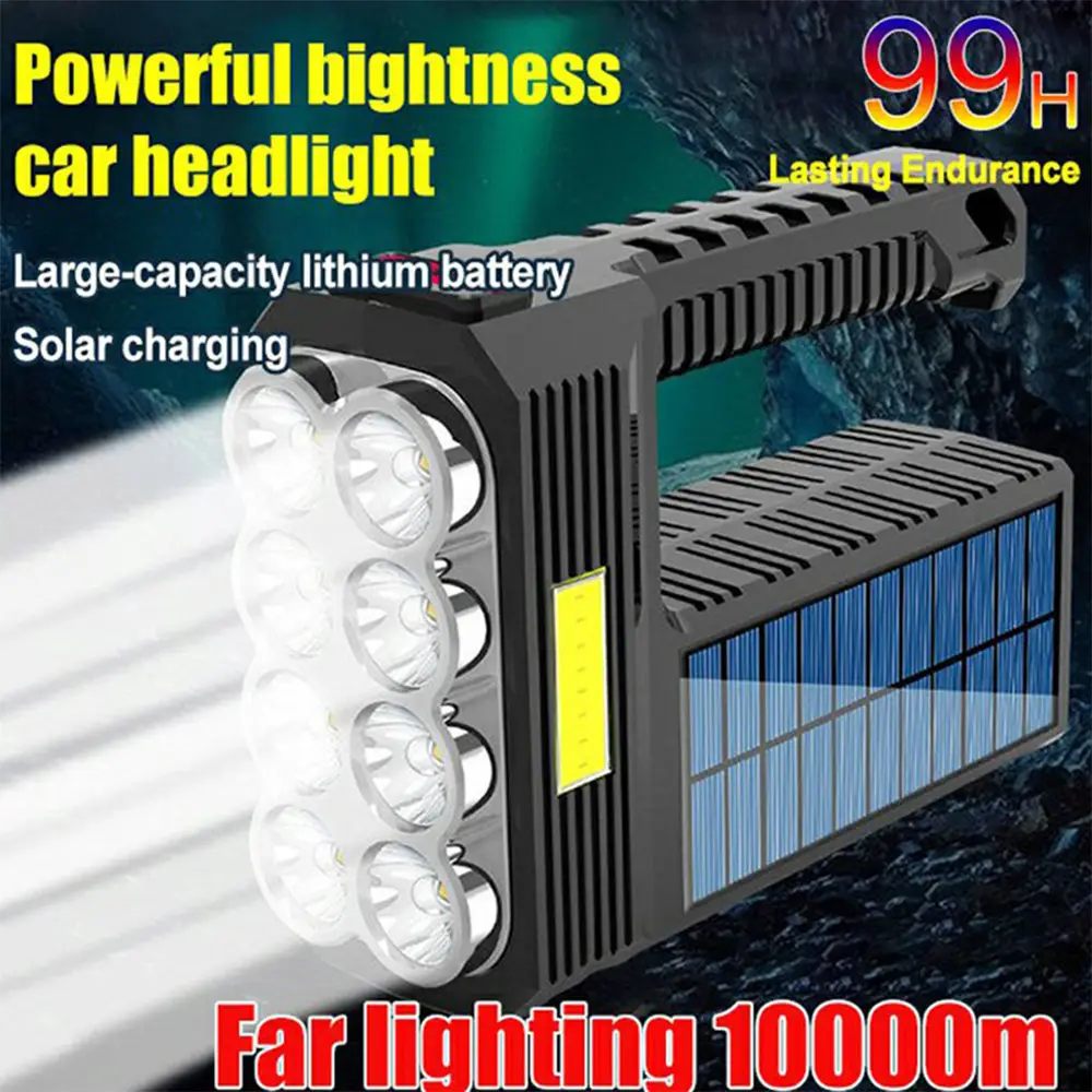 Rechargeable Solar 8 LED Flashlight with COB Sidelight 3 Modes High Lumens Lightweight W (20)