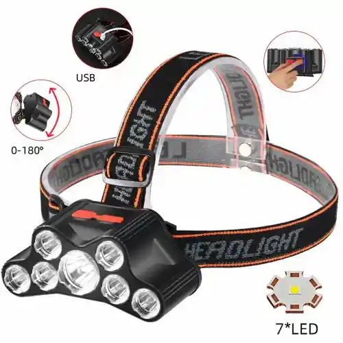 7LED Super Bright 4 Working Modes Usb Rechargeable Led Headlight Headlamp Waterproof Head-Mounted Flashlight