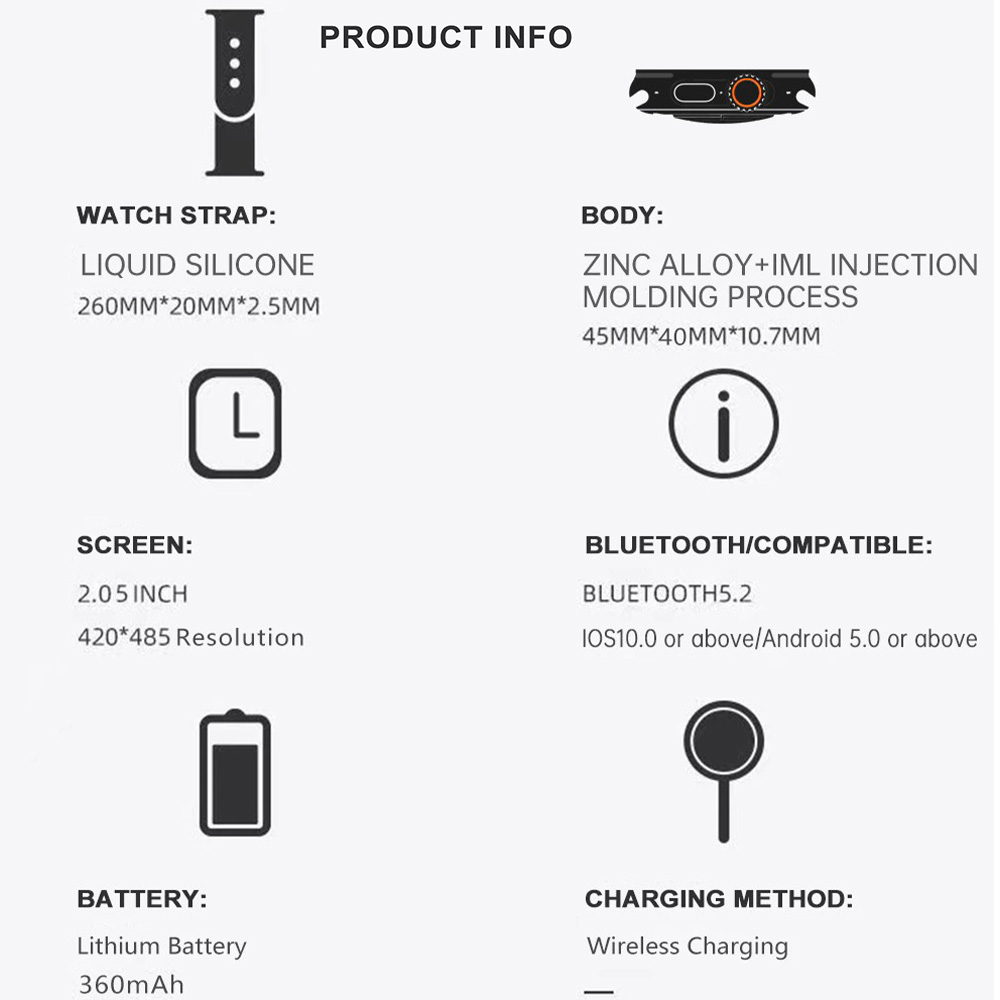 GS8 Ultra Smartwatch Full Touch Screen Waterproof Wireless Charging Smart Watch (16)