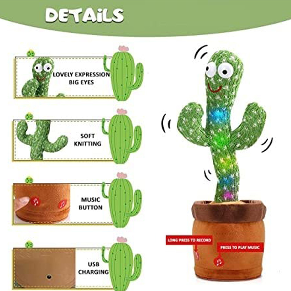 Rechargeable Dancing Cactus Can Sing, Record, Talk, Dance, Repeat What You say, Talking Toy for Kids Return Gift, Funny Educational Toy (10)