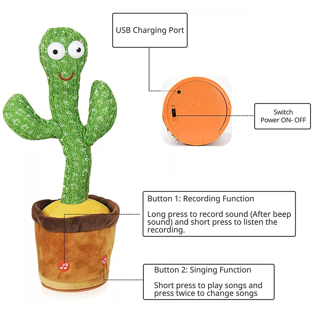 Rechargeable Dancing Cactus Can Sing, Record, Talk, Dance, Repeat What You say, Talking Toy for Kids Return Gift, Funny Educational Toy (6)