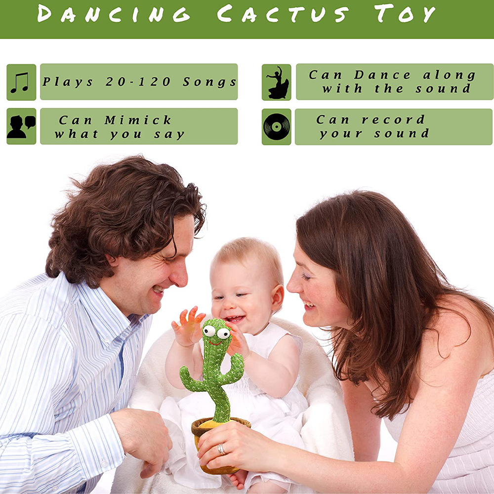 Rechargeable Dancing Cactus Can Sing, Record, Talk, Dance, Repeat What You say, Talking Toy for Kids Return Gift, Funny Educational Toy