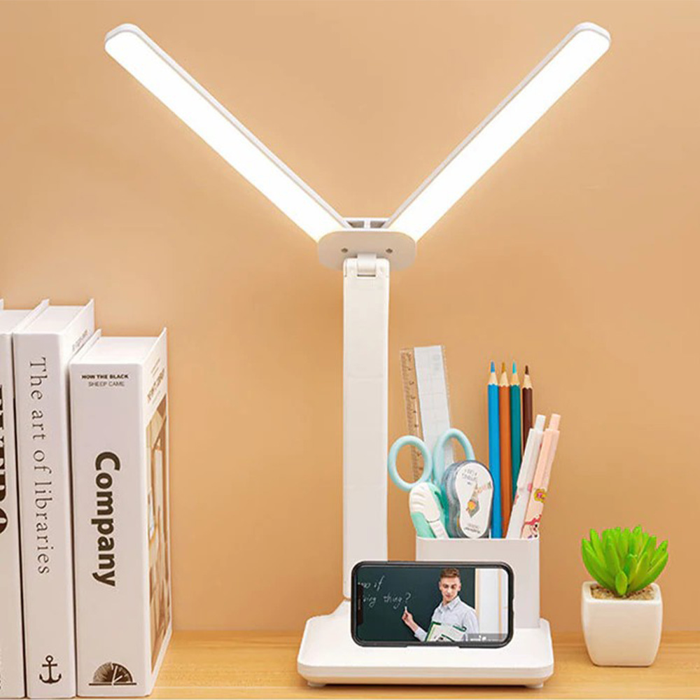 Rechargeable Foldable Double-head Led Desk Lamp 3 Levels Touch Dimmable Folding Eye Protection Desk Lamp