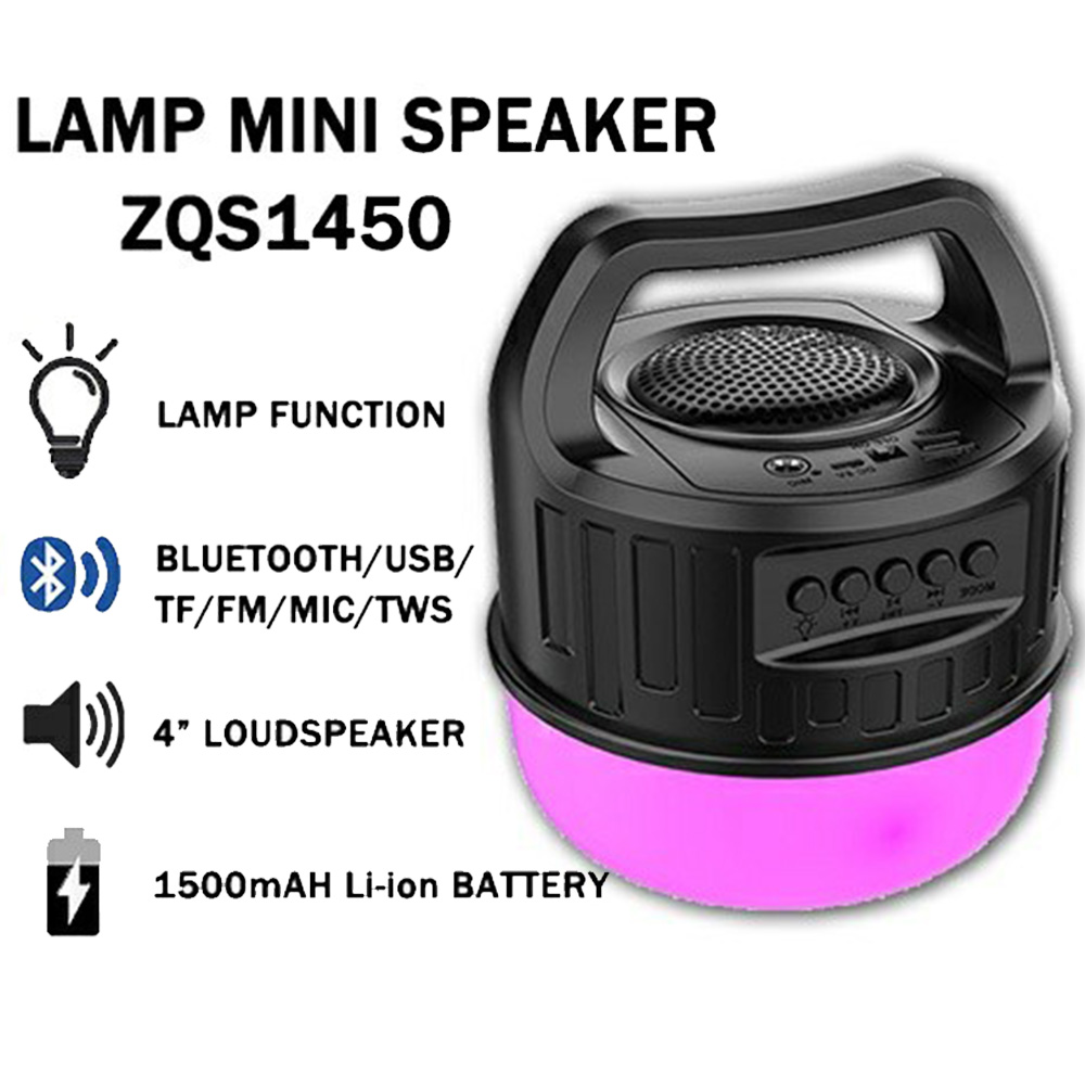 ZQS1450 Rechargeable Portable Lamp with Super Bass Bluetooth Speaker Rechargeable Light SD Card, USB, Mic, TWS Support