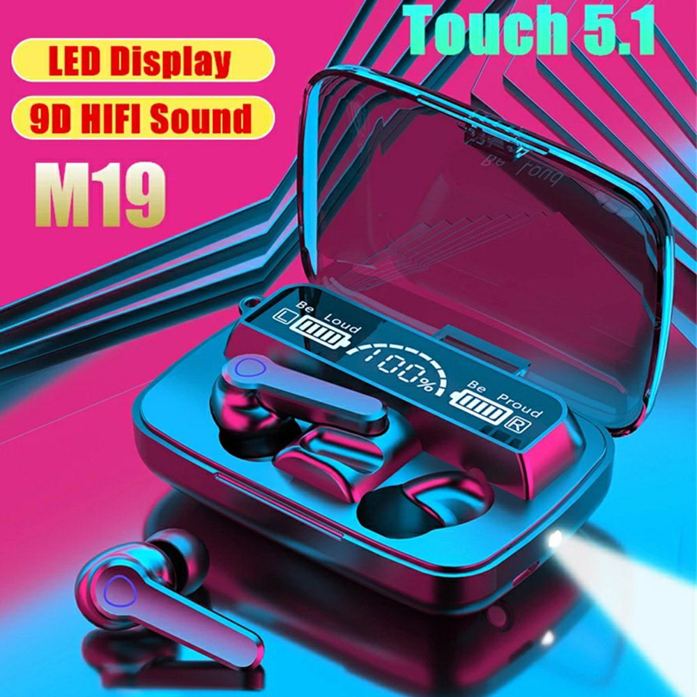 M19 TWS Wireless Earbuds with 2000mAh Power Bank & Torch 3 in 1 LED Display Bluetooth 5.1 Headset