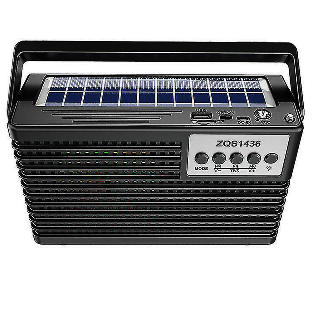 Solar and Rechargeable ZQS1436 3 In 1 Portable Bluetooth Speaker, Radio, USB, SD Card with High Power Flashlight Free Microphone (12)