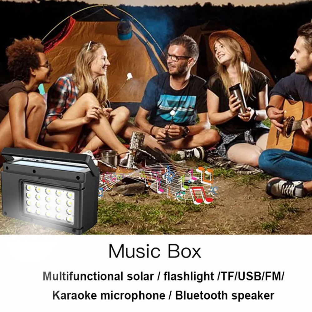 Solar and Rechargeable ZQS1436 3 In 1 Portable Bluetooth Speaker, Radio, USB, SD Card with High Power Flashlight Free Microphone (12)