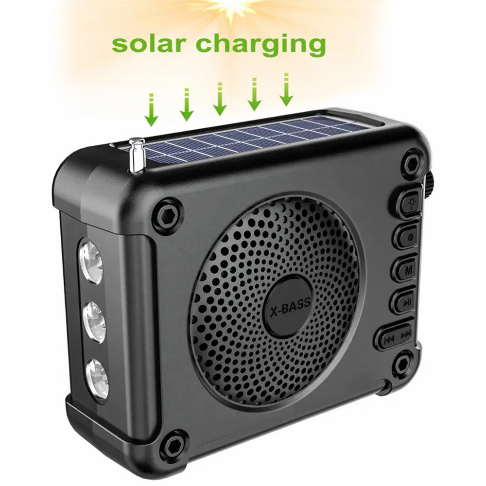 ZQS301K Solar and Rechargeable Bluetooth Speaker with Radio and Flashlight Torch Free Headset Mic