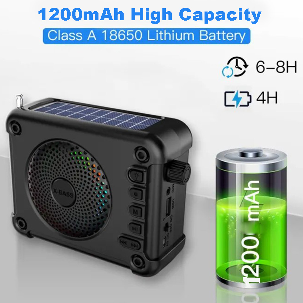 ZQS301K Solar and Rechargeable Bluetooth Speaker with Radio and Flashlight Torch Free Headset Mic