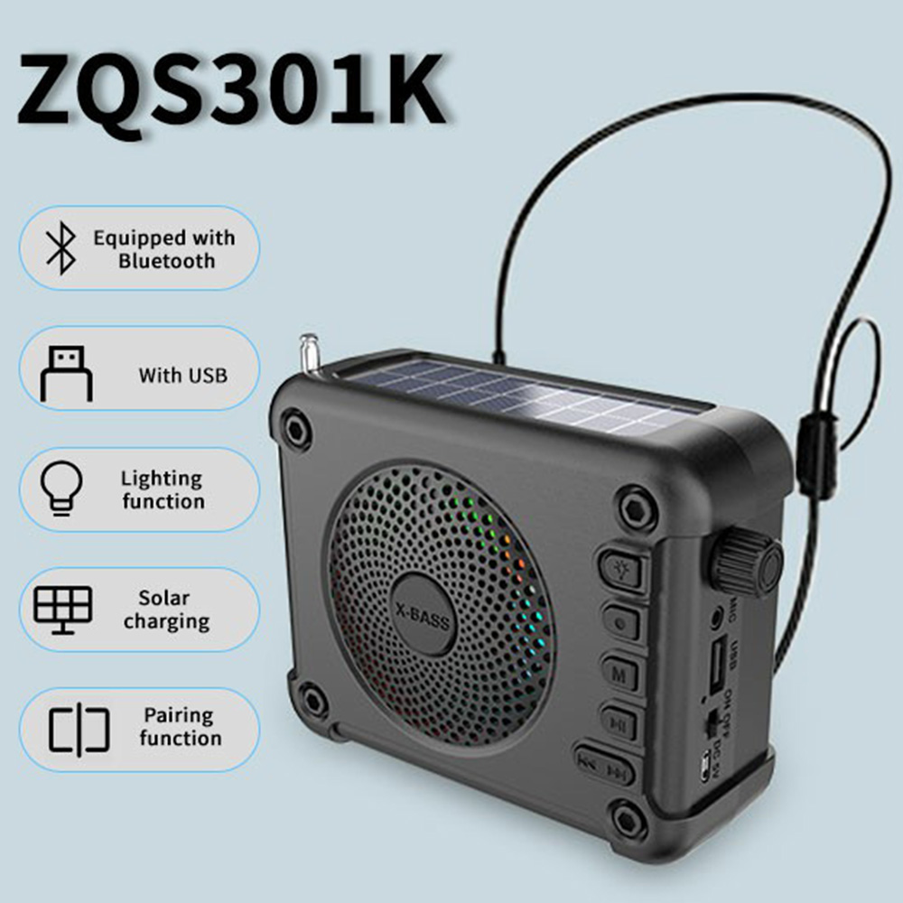 ZQS301K Solar & Rechargeable Bluetooth Speaker with Radio and Flashlight Torch Free Headset Mic (8)