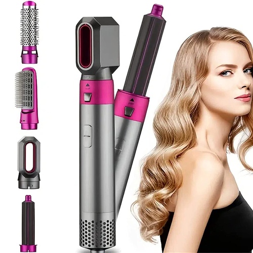 Professional 5 in 1 Hair Dryer Hot Comb Set Wet & Dry Straightening, Curling, Blow Drying of Hot Air Brush with 3 Temperature (4)