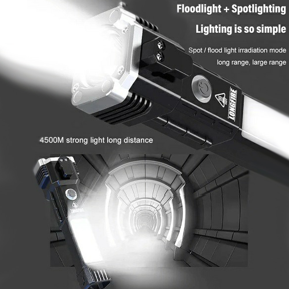 Waterproof Rechargeable Portable Torch with Work Light Spotlight Safety Hammer Glass Broken Seat Belt Cutter and Magnet