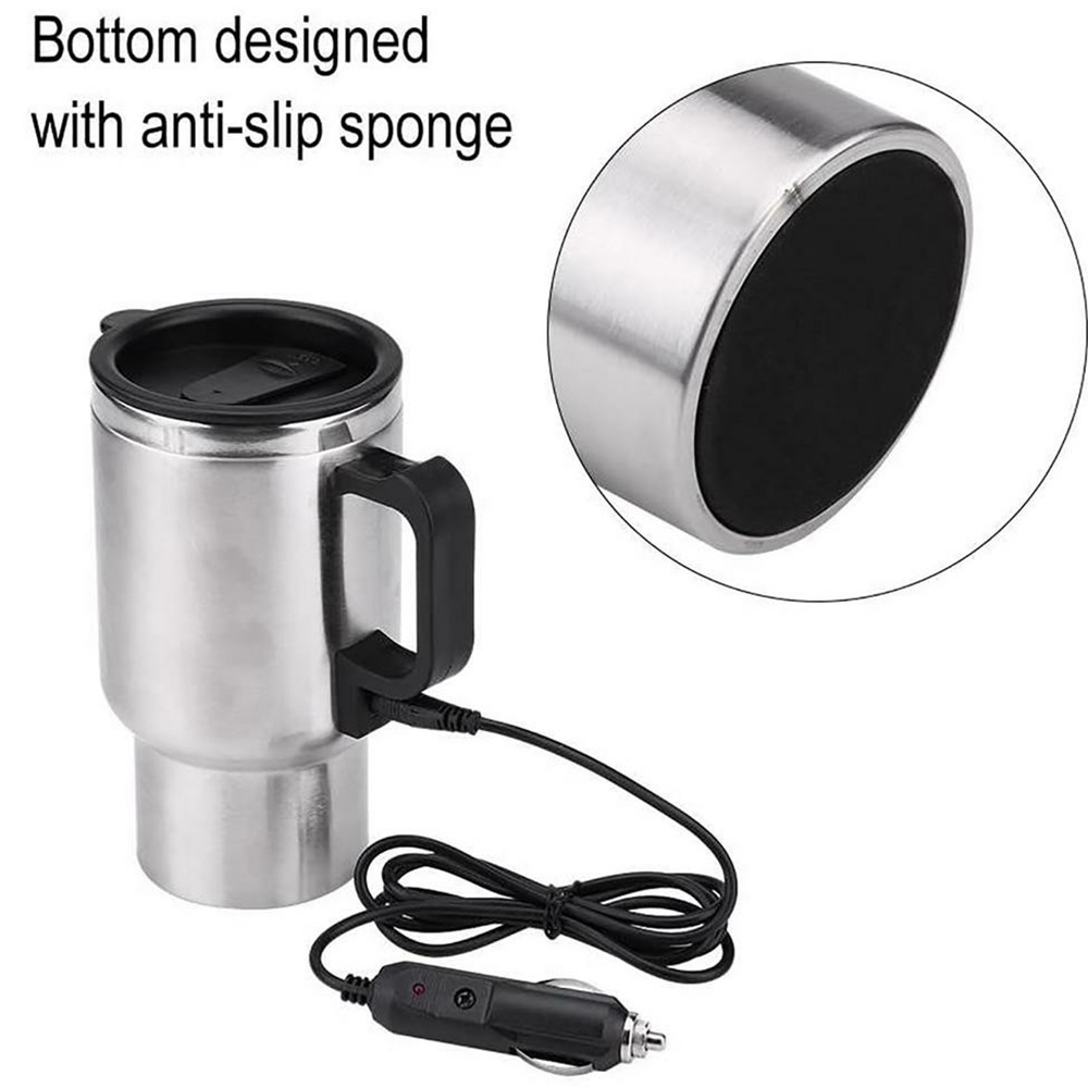 12V Car Charging Stainless Steel Heated Travel Mug Kettle 450ml Water Coffee Milk Thermal Mug Heating Cup (14)
