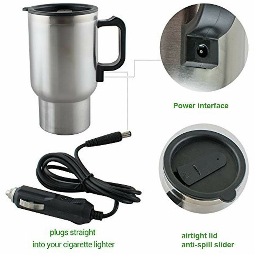 12V Car Charging Stainless Steel Heated Travel Mug Kettle 450ml Water Coffee Milk Thermal Mug Heating Cup (14)