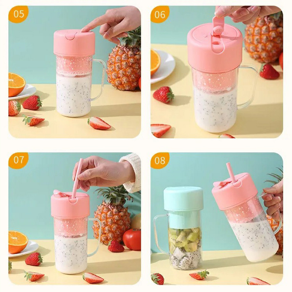 Rechargeable 6 Blade Portable Fruit Juicer with Straw Juice Blender with Juicer Cup