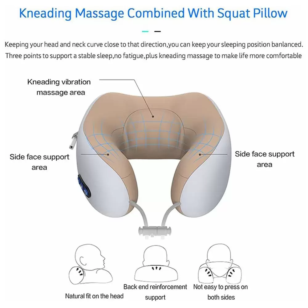 Portable Rechargeable U-Shaped Massage Pillow Relaxing Multi-Functional Car Home Massage Pillow (3)