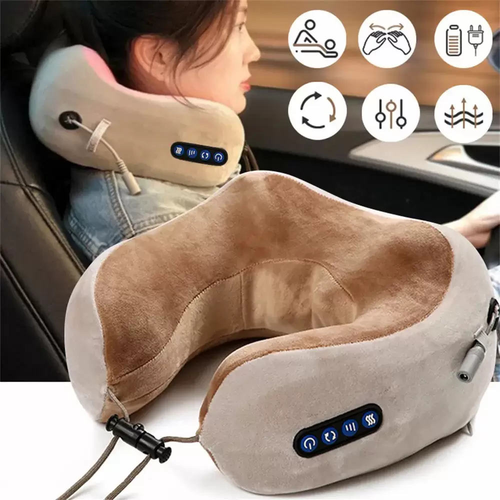 Portable Rechargeable U-Shaped Massage Pillow Relaxing Multi-Functional Car Home Massage Pillow