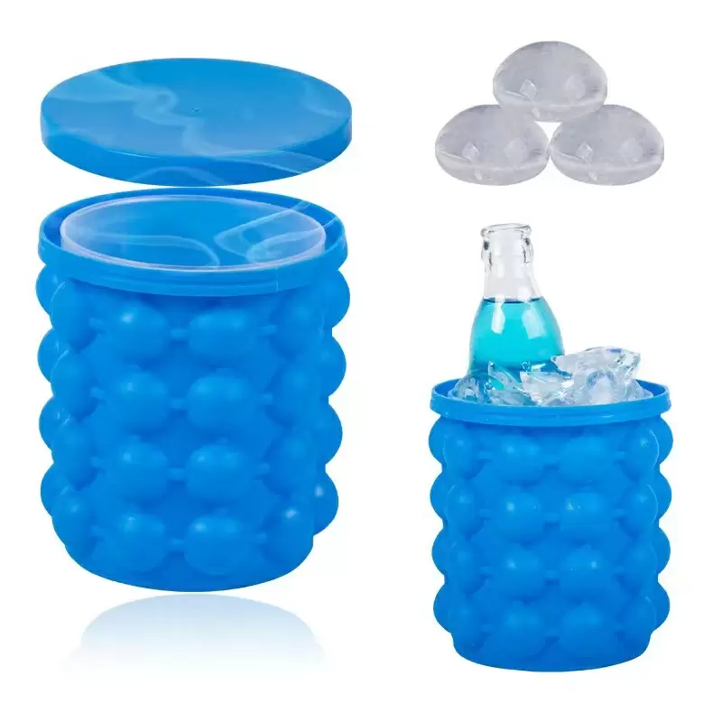 2 in 1 Ice Cube Mold Silicone Ice Cube Maker Portable Ice Bucket Ice Cooler with Lid (10)