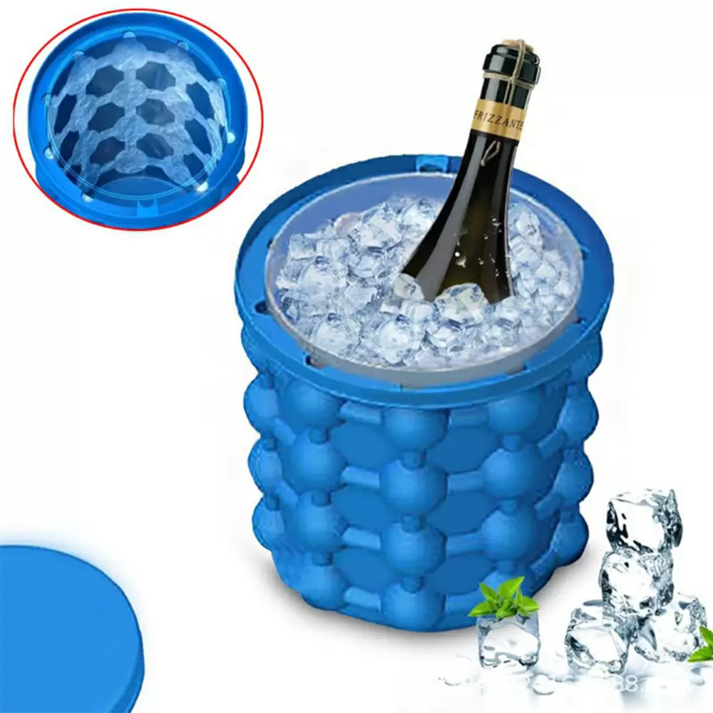 2 in 1 Ice Cube Mold Silicone Ice Cube Maker Portable Ice Bucket Ice Cooler with Lid (2)