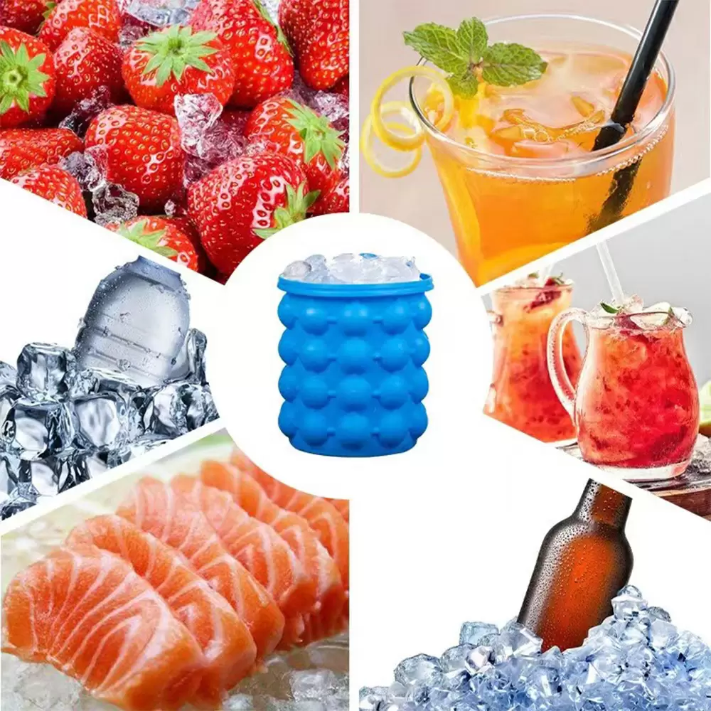 2 in 1 Ice Cube Mold Silicone Ice Cube Maker Portable Ice Bucket Ice Cooler with Lid (4)