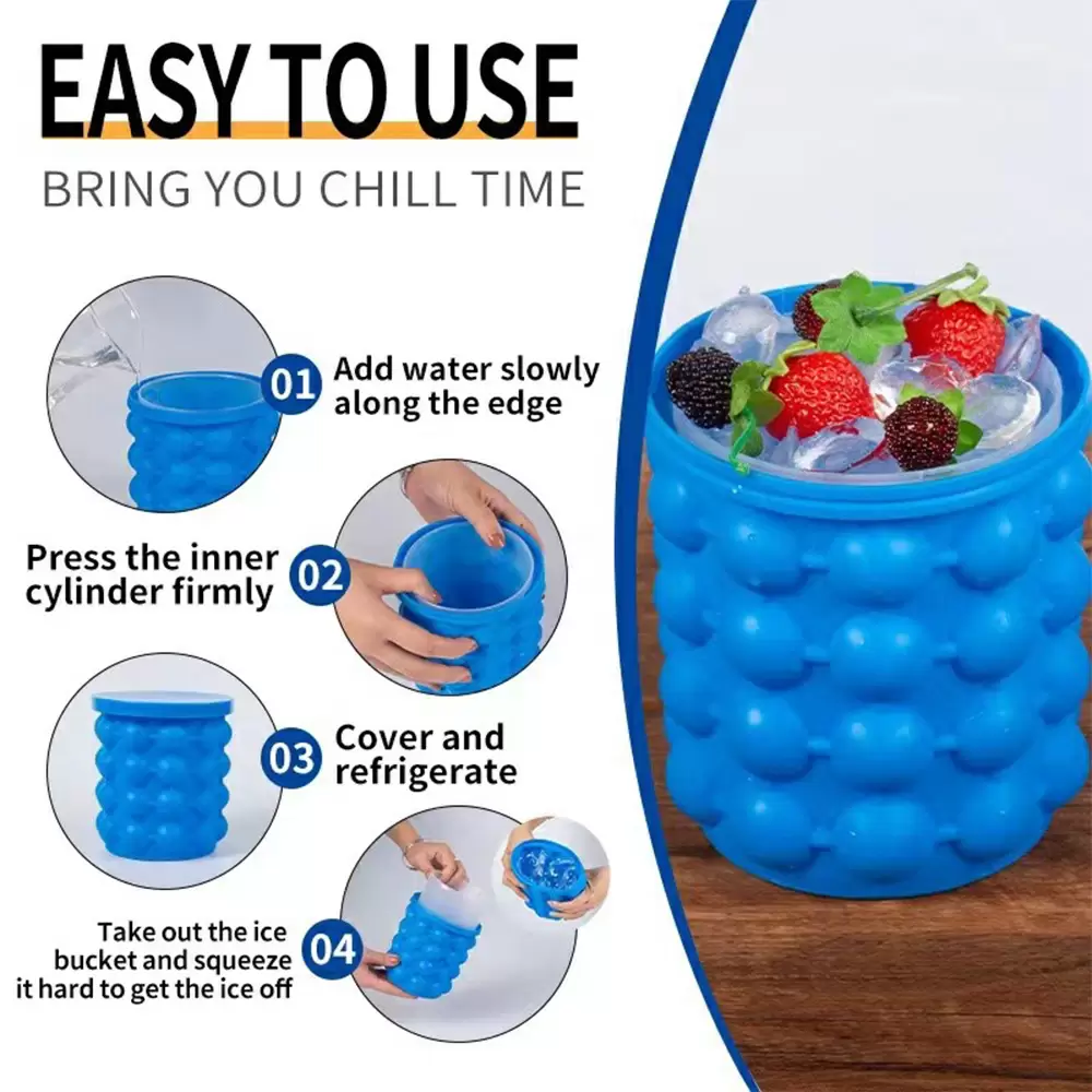 2 in 1 Ice Cube Mold Silicone Ice Cube Maker Portable Ice Bucket Ice Cooler with Lid (5)
