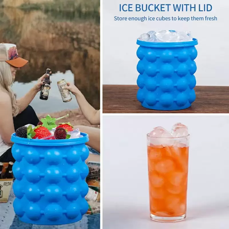 2 in 1 Ice Cube Mold Silicone Ice Cube Maker Portable Ice Bucket Ice Cooler with Lid (8)