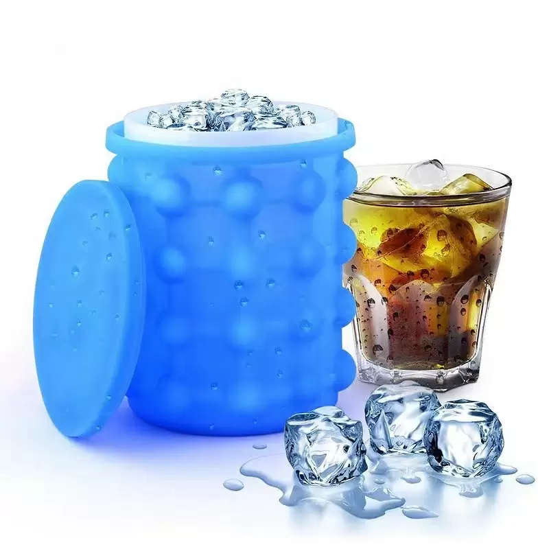 2 in 1 Ice Cube Mold Silicone Ice Cube Maker Portable Ice Bucket Ice Cooler with Lid