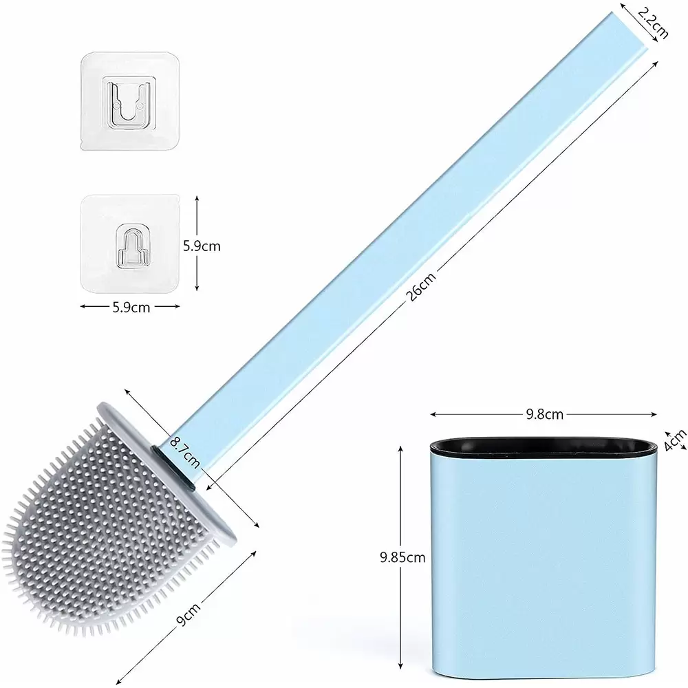 Flexible Silicone Toilet Brush with Quick Dry Holder for Bathroom with Wall Mount