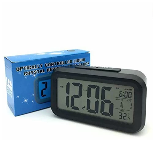 Optically Controlled Liquid Crystal Device Alarm Clock Lcd Display Glowing Blacklight Night Calendar